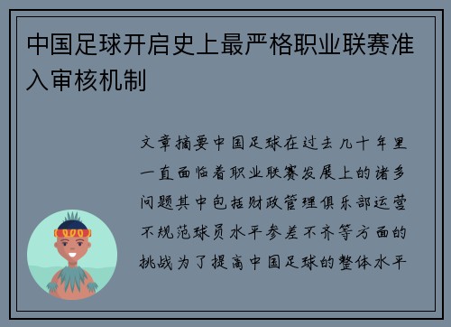 中国足球开启史上最严格职业联赛准入审核机制 中国足球开启史上最严格职业联赛准入审核机制